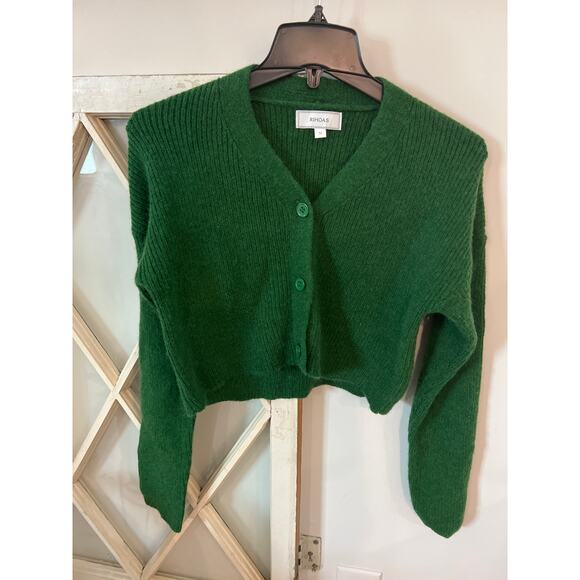 Rihoas size medium green cropped cardigan sweater - Picture 1 of 3